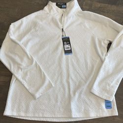 L New Eddie Bauer Pullover Womens Large White Long Sleeve Polar Fleece 1/4 Zip