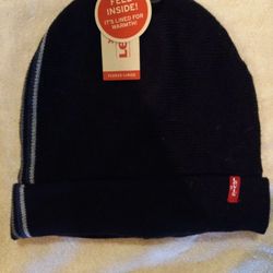 Levi's Fleece lined black side striped knitted hat