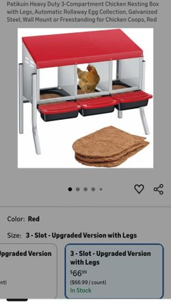 Patikuin Heavy Duty 3-Compartment Chicken Nesting Box with Legs, Automatic Rollaway Egg Collection, Galvanized Steel, Wall Mount or Freestanding for C