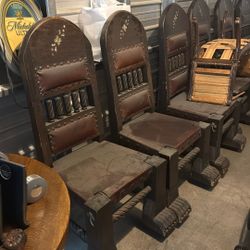 Six Matching Chairs Very Old. The Chairs Are On Wheels And Roll