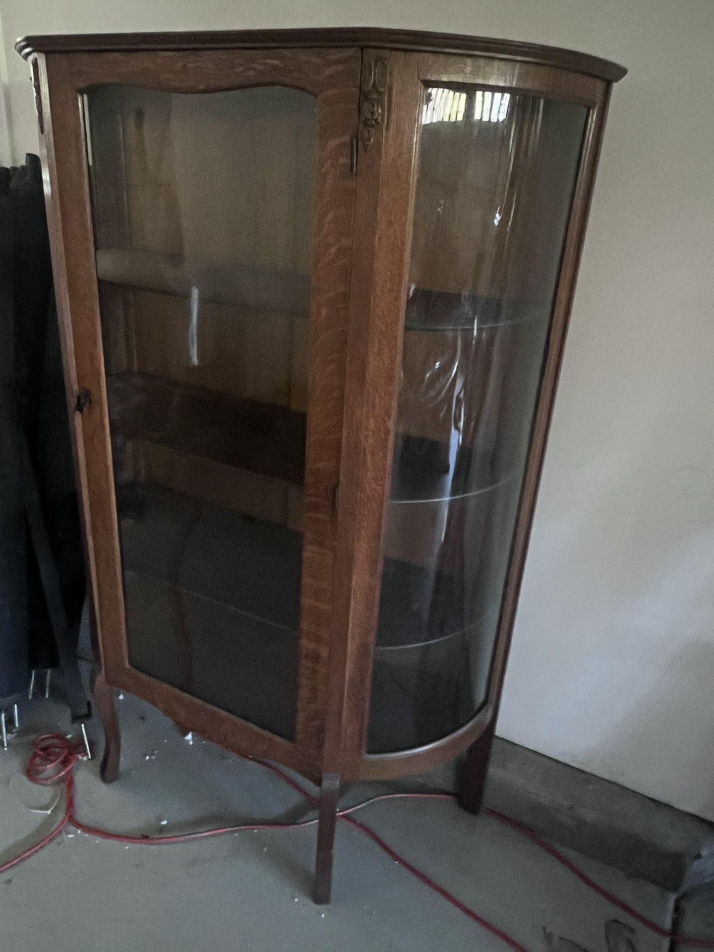 Antique Curved Glass Curio Cabinet
