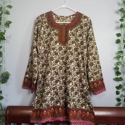 Made In India Kurti Paisley  Embellished Ethnic Rayon Tunic NO SIZE Split Hem