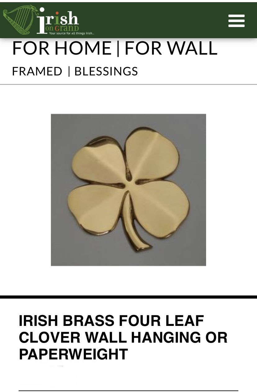 IRISH BRASS FOUR LEAF CLOVER WALL HANGING OR PAPERWEIGHT