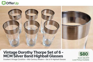 Vintage Dorothy Thorpe Silver Band Glasses Set of 6 - MCM Barware