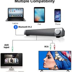 Desktop Speakers Bar for Computer PC Monitor, Wired Aux RCA Input and Wireless Bluetooth Speaker