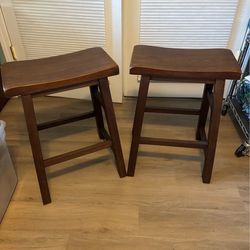 Wood saddle seat barstools (set of 2)