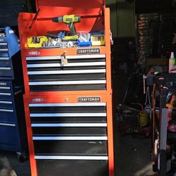 Craftsman Heavy Duty Rolling Toolbox Full With Mostly USA Tools Including Keys And 6 Power Plugs All In Good Working Condition 