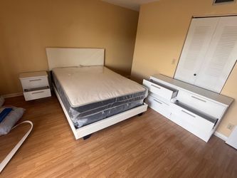 Queen bed frame with mattress set 1nightstand dresser all new furniture