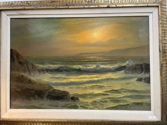 Maurice Meyer Signed Framed Realism Canvas Seascape Ocean Waves Coastline