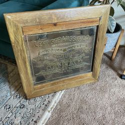 Acid Etched Vintage Levi Strauss Framed Bar Mirror