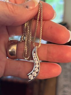 Vintage Sterling Silver & Lab Created Diamond Journey Pendant Necklace