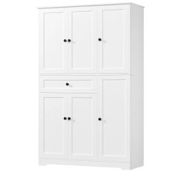 Homfa Kitchen Pantry Storage Cabinet, 68" Food Pantry Cabinet with Drawer and Door Shelf, 6 Door Freestanding Cupboard Buffet for Dining Room, White