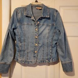 STO Susquehanna Trail Outfitters Petite Medium Denim Jacket Pockets Buttons