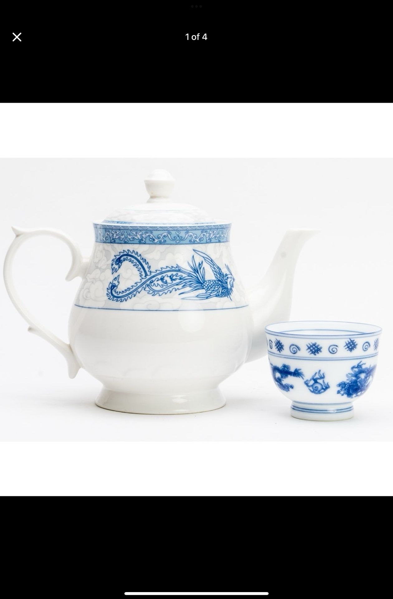 Vintage Cheng's White Jade Porcelain Blue and White Teapot