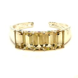 925 Silver/Stainless Steel Hinge Lemon Quartz/Multicolor Side Stones Cuff