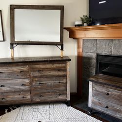Bedroom Furniture Set - Dresser, Mirror, Bed Side Table
