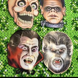 Vintage 80s Halloween Skull Die Cut Double Sided Beistle Co. Decor Nostalgia Lot