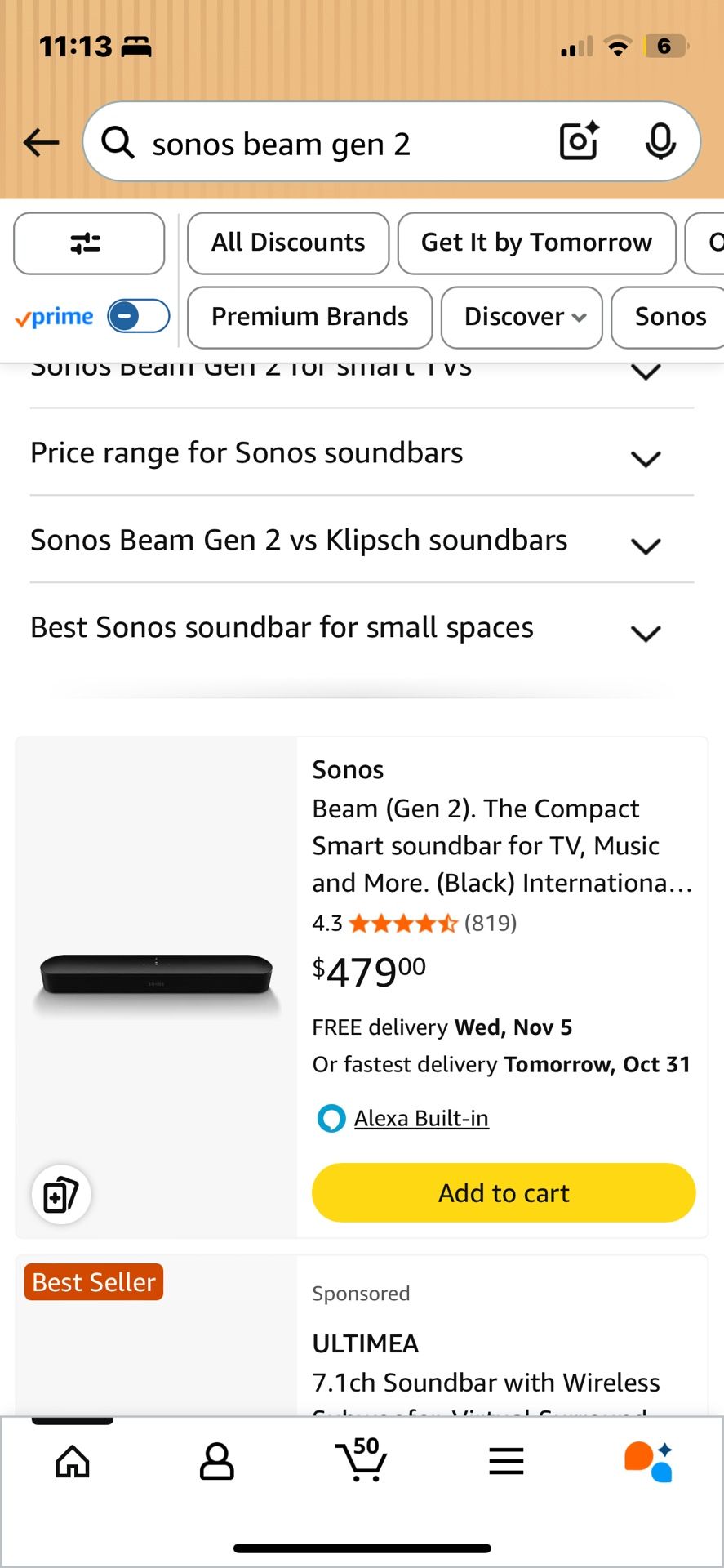 Sonos Smart Speaker & Tv Surround Sound Audio 