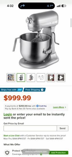 KitchenAid Commercial KSM8990CU Contour Silver 8 Qt. Bowl Lift Countertop Mixer with Standard Accessories - 120V, 1 3/10 hp