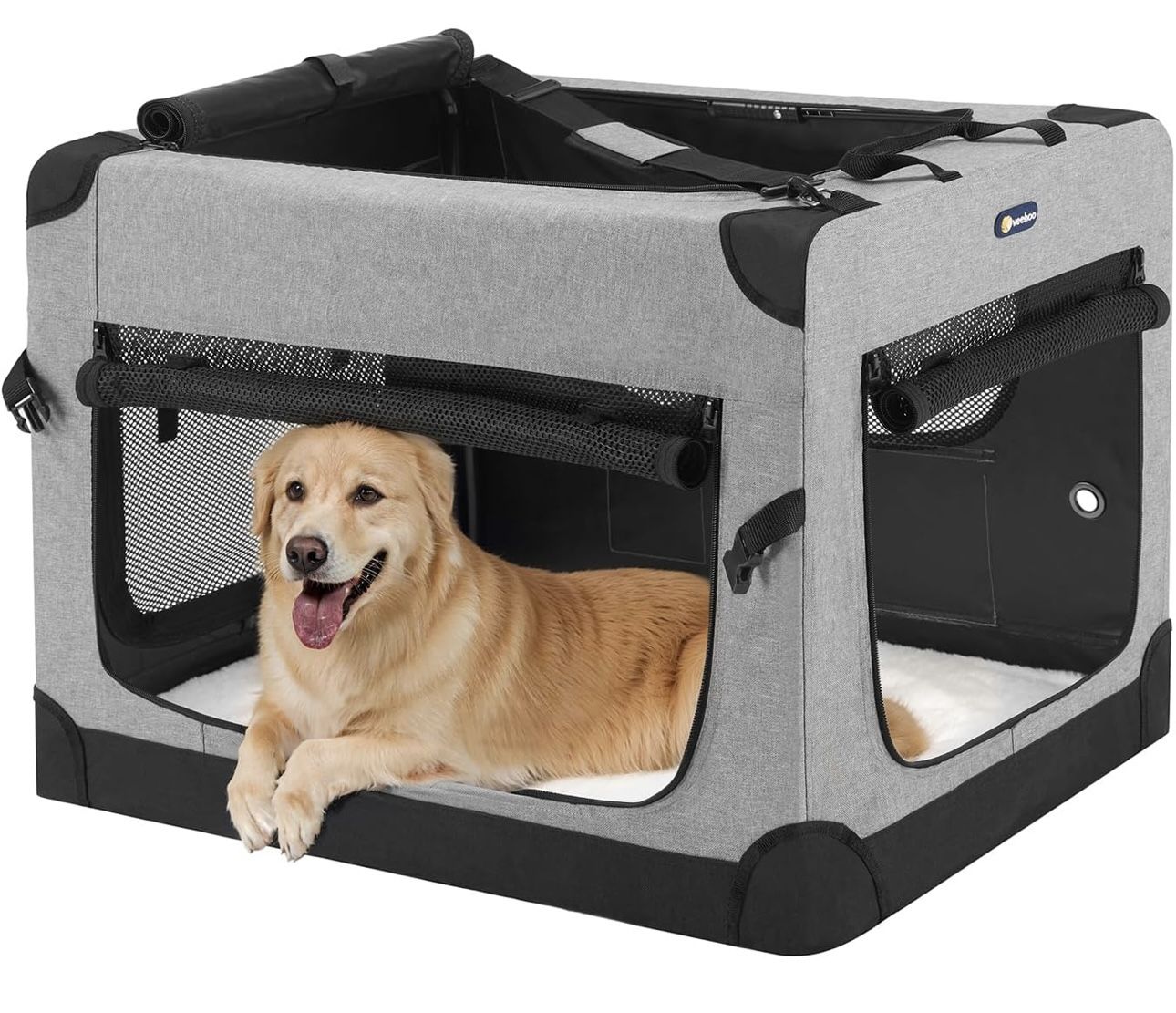 Folding Soft Dog Crate, 3-Door Pet Kennel
