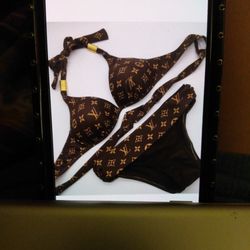Lv Bikini Medium New Brown Gold Swim Suit 