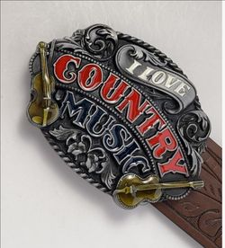 New Western  Cowboy Cowgirl I Love Country Music Belt Buckle