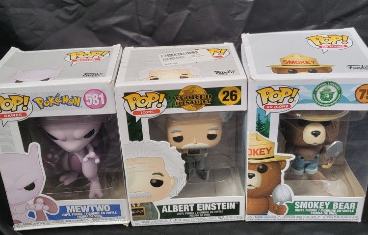 Funko Pop Lot Of 3. Mewtwo Albert Einstein And Smokey Bear