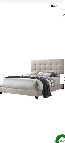Fully assembled Full size grey linen headboard bed