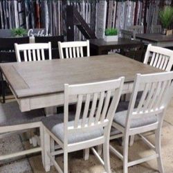 7 PC Farmhouse Style High Top Dining Set (New)