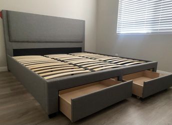 Brand New King Size Grey Storage Bed Frame (New In Box) 