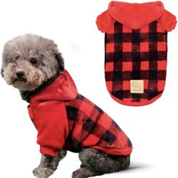 Dog Sweater Hoodie Warm Sweatshirt Buffalo Plaid Winter Thermal  for Small dogs (Size XL)