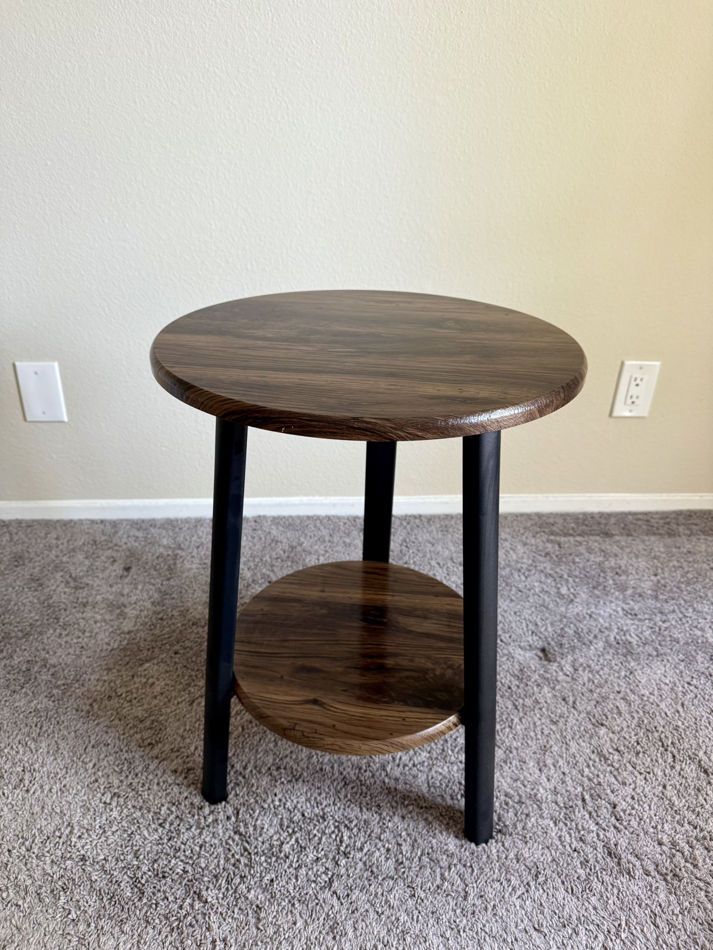 2 Tier Modern Round End Table Wood Texture