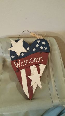 Welcome Wooden Sign Patriotic American Wall Door Hanging Plaque Flag Decor