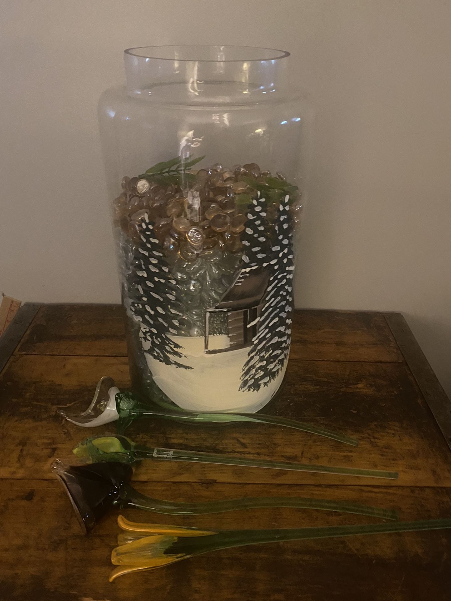 Glass Cylinder With Beads & Flowers Decor