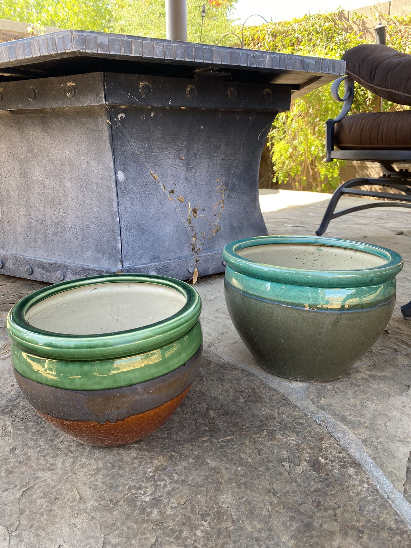 2 Matching 10” & 12” Ceramic Painted Garden Pots 