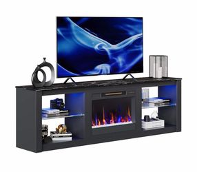 Bestier - 70.8" Electric Fireplace TV Stand with 3D Crystal Flames & RGB Lighting, Media Console for 75" TVs - Black Marble