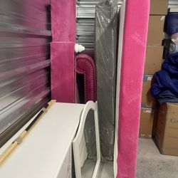 Girl’s Pink Sleigh Bed, With Dresser an Mirror .