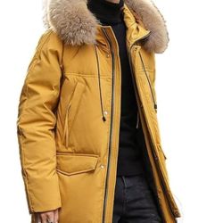 Men's Size: 3XL.  Down Jacket Mid-Length Hooded Jacket Casual Thickened