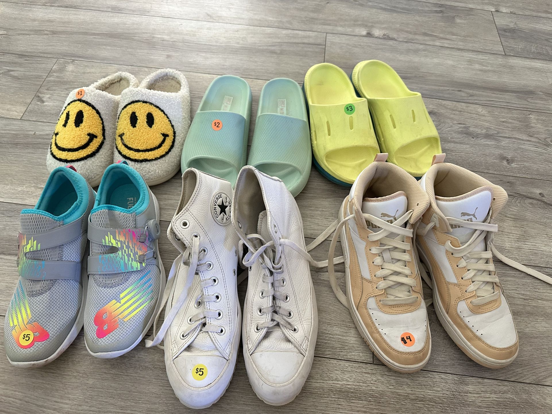 Women’s Shoe Lot Look In Description For Sizes Converse, New Balance, Hoka