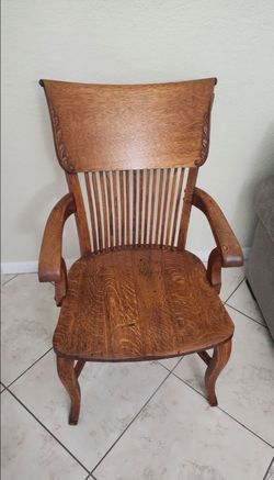 Antique Oak Wood Armchair with Spindle Back
