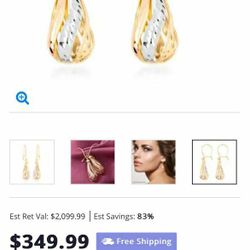 14K Yellow, Rose and White Gold Diamond-cut Tricolor Tear Drop Earrings