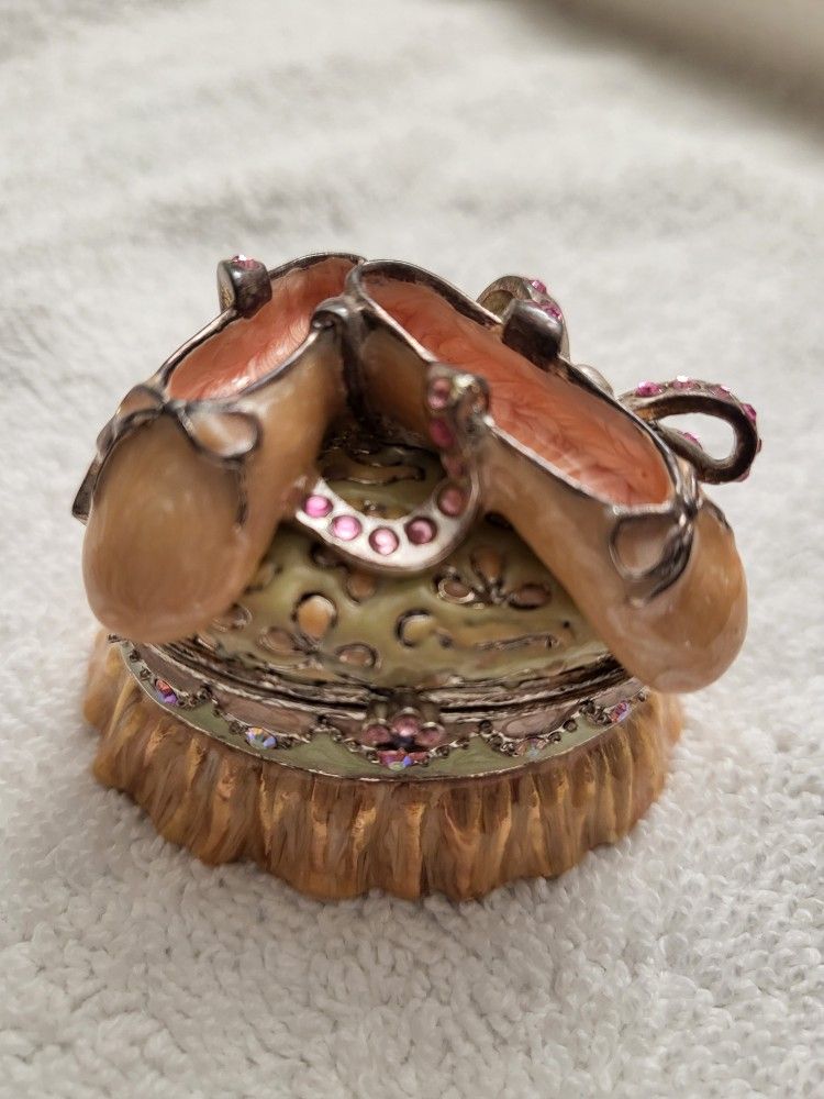 Jay Strongwater Pink Abigail OVal Ballet Slipper Trinket Box