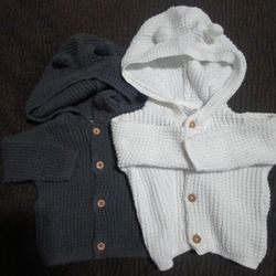 Carter's set of gray and white bear ear hooded button up knit sweaters size 3 months 