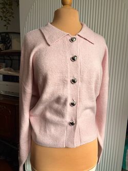 A New Day Pink Knit Cardigan with Silver Heart Buttons
