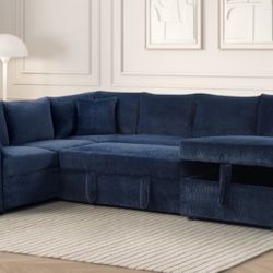 SALE🔥Ryder Blue Sectional Sofa Bed w/ Storage and USB Charging Ports