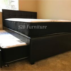 Full Twin Expresso Trundle Bed With Ortho Mattress Included!!