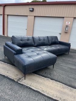 ✨ 2-Piece Blue Gray Leather Chaise Sectional Sofa ✨ ($10 delivery )