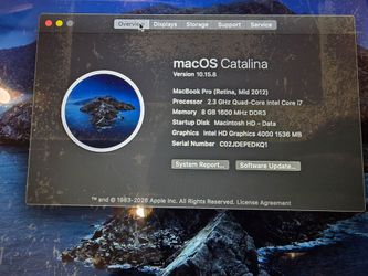 Apple MacBook Pro Retina 15-inch Mid 2012 i7 8GB RAM 251GB SSD