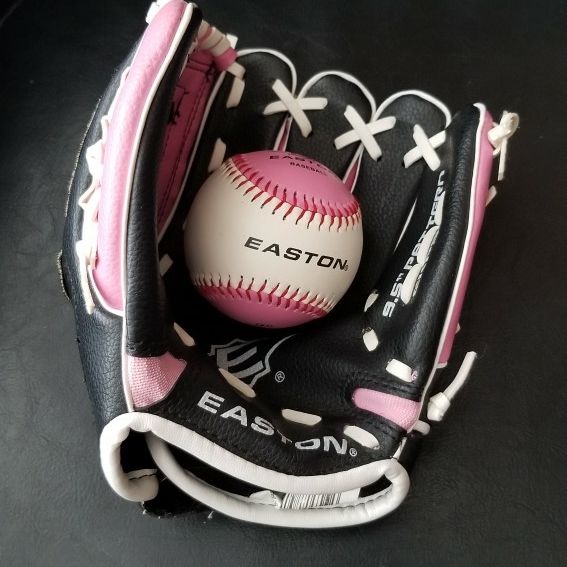 Youth Easton baseball/softball glove and ball, pink matching color, girls age 4-8