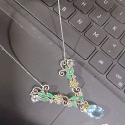 4 caret Aquamarine 9 Emeralds 2 Peridot Silver 